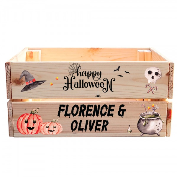 Personalised Wooden Halloween Crate, Happy Halloween Hamper Gift Crate